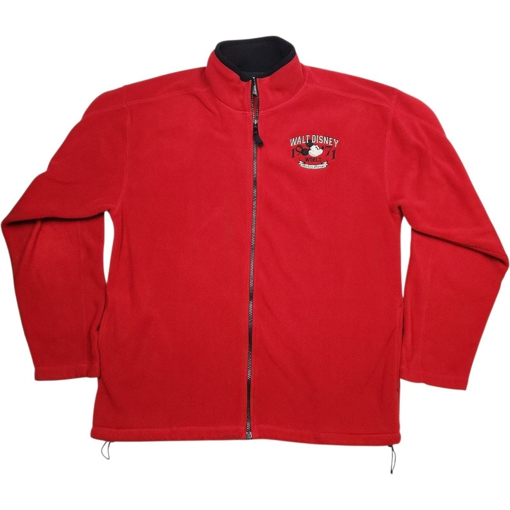 Walt Disney World Fleece Jacket Sz M Red Mickey Mouse 1971 Full Zip Embroidered